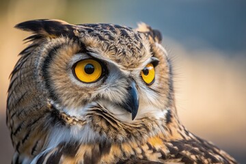 Obraz premium Close up of Owl With Striking Yellow Eyes in Natural Habitat Generative AI