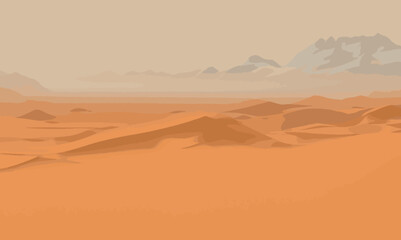 Desert background, mountains border vector illustration. Aesthetic beige and sand dunes background. Beige and sand dune background with copy space. Sand dunes in Sahara Desert of golden sand dunes.