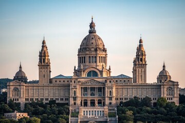 Obraz premium Grand Building With Dome and Towers at Sunset Generative AI