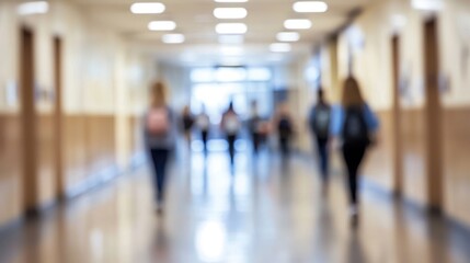 A blurred school hallway with indistinct details, evoking the bustling energy a learning environment