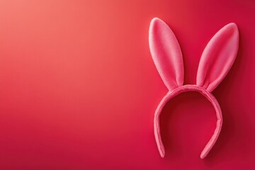 Pink rabbit headband on a vibrant red background.