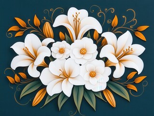 Elegant white lilies bouquet on dark backdrop