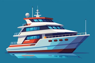 This customizable semi-flat yacht showcases a sleek design with vibrant colors on calm blue waters, Yacht Customizable Semi Flat Illustration