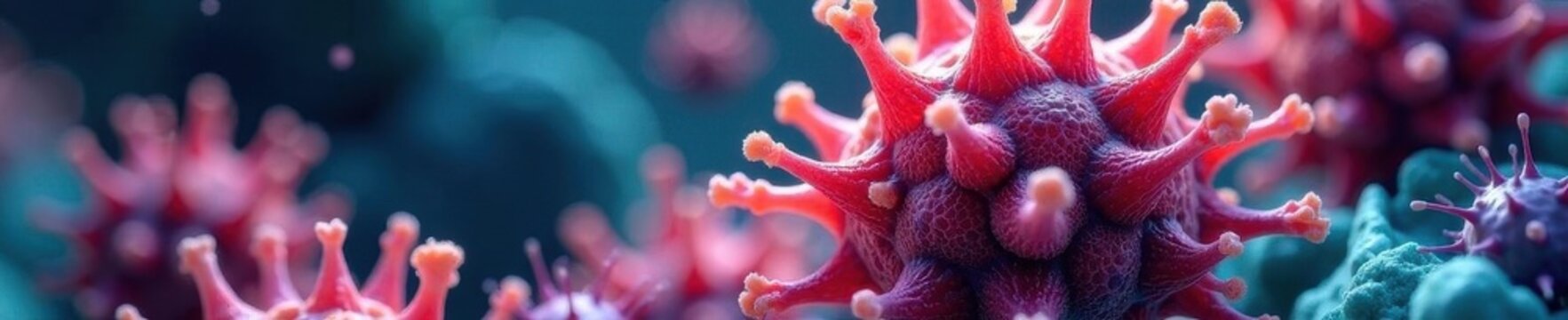 Microscopic view of clustered bacteria, vibrant colors, texture, TEM