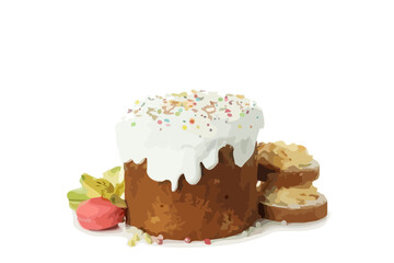 Traditional Easter Bread with Festive Decor - Vector Illustration