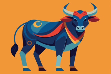 Obraz premium A colorful illustration of a blue ox adorned in traditional patterns, symbolizing the Year of the Ox, Year of the ox Customizable Semi Flat Illustration