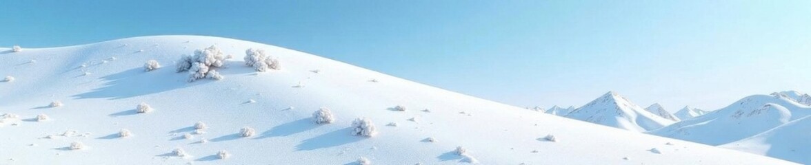 Rolling snow hill, sparsely dotted with smaller snow patches , wintery, countryside