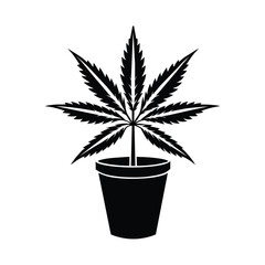 Cannabis in pot silhouette as plant