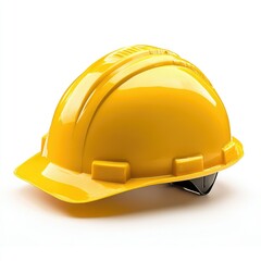 A single yellow hard hat sitting on a white surface with a glossy finish and visible details
