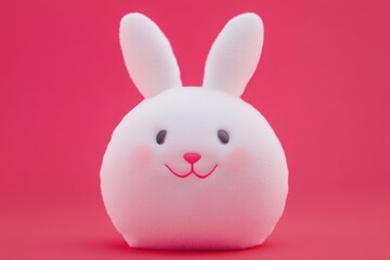 Obraz premium Playful white stuffed rabbit against a bright pink background.