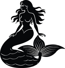 Mermaid on rock Silhouette
