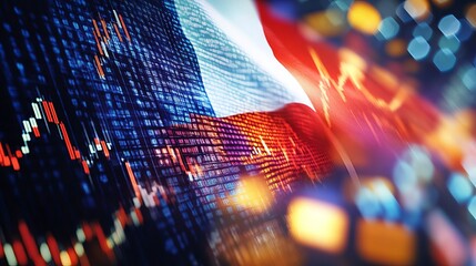 Dynamic Financial Market Data Abstract Stock Market Graph Chilean Flag Investment Growth Technology Digital Background Finance Economic Trend Analysis Business Global Economy Red Blue White Colors    