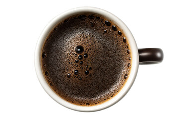 Aromatic Awakening: Overhead View of Freshly Brewed Coffee with Delicate Bubbles, Set Against a Stark Black Backdrop, Evoking a Sense of Warmth and Invigoration.