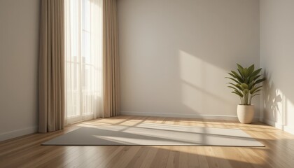 Bright and Minimalistic Interior Space With Natural Light and Indoor Plant in a Serene Setting