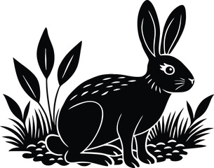 Silhouette of Rabbit in grass