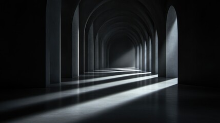 Obraz premium Dark, arched hallway with light streaming from the ends