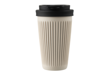 Sustainable Sips: A reusable coffee mug in neutral tones, promoting eco-friendly practices and reducing waste, perfect for enjoying your favorite beverage on the go.