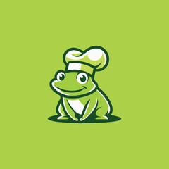 Frog Chef Logo. A funny character of a frog chef is suitable for a cafe, restaurant, producer of healthy food.