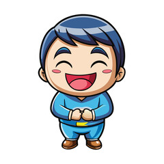 Joyful cartoon boy in blue outfit