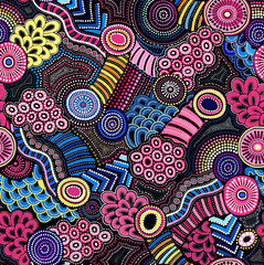 Abstract hand-drawn drawing of bright colors of chaotic shapes.Seamless pattern.