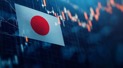 Japan Flag Digital Overlay Stock Market Financial Economic Data Graph Chart Business Investment Trade Global Economy Japanese Yen Currency Exchange Rate International Banking Modern Technology Digital