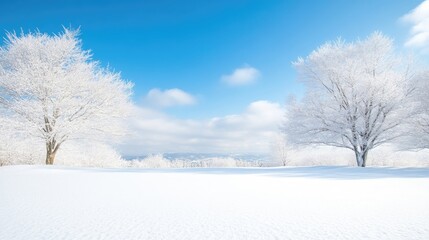 Fototapeta premium Winter wonderland landscape with frosted trees under a vibrant blue sky