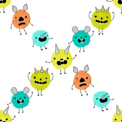 Cartoon doodle seamless monsters pattern for kids clothes print and wrapping paper and fabrics