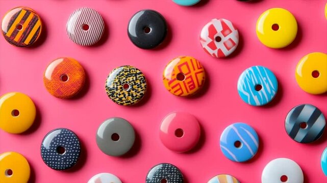 Vibrant Colorful Pattern of Circular Designs on Pink Background