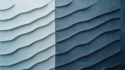 Obraz premium Textured wall with wavy patterns in shades of white and dark blue, creating modern and artistic look. design adds depth and visual interest to any space, evoking sense of calm and sophistication