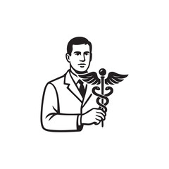 cartoon doctor with caduceus 