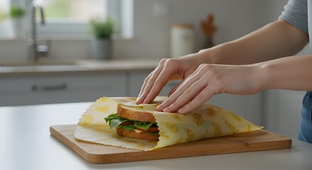 Beeswax food wrap sandwich reusable eco friendly sustainable kitchen zero waste lunch packaging tutorial diy