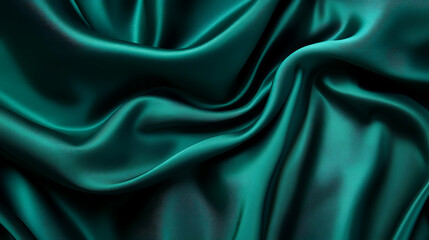 Obraz premium Luxurious deep emerald green satin fabric with smooth, flowing texture, perfect for elegant designs and fashion. rich color adds touch of sophistication and glamour
