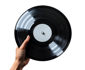 Vinyl record png in hand sticker on transparent background