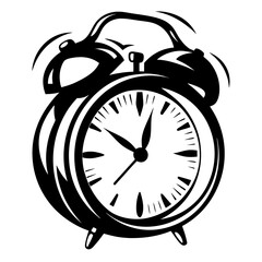 Monochrome image of an antique alarm clock with ringing bells at top