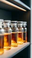 Row of Clear Bottles with Cold Brew Green Tea in Modern Office Fridge  