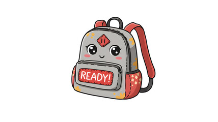 Fototapeta premium Cute kawaii backpack ready for back to school illustration for kids and students design concept