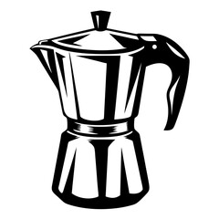 Monochrome stylized moka pot design for coffee lovers and cafe enthusiasts
