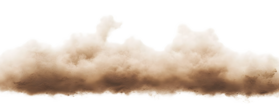 Dust sand soil smoke cloud particles isolated on transparent white background. Brown sandstorm smog sand dust explosion rising. Design elements for Compositing, covering, overlay, PNG - Powered by Adobe