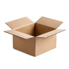 Open corrugated box carton container on white background
