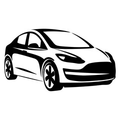 Stylized monochrome illustration of a modern electric car in vector format