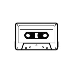 Black And White Graphic Of An Audio Cassette Tape Icon Minimalist Style