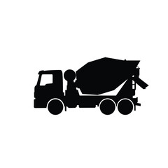 Black Silhouette Illustration Of A Cement Mixing Truck On A White Background