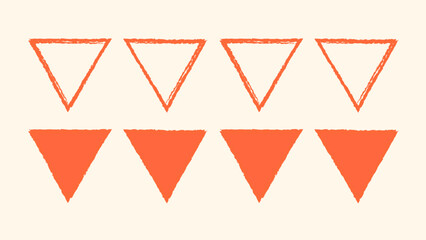Brush stroke triangle frame set with scribble variations. Includes grunge textured shapes and kids pastel crayon outlines. Vector file