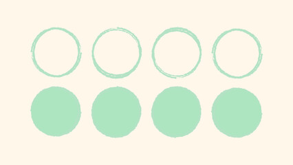 Grunge circle brush frames and sketchy crayon outlines. Mixed hand drawn round shapes with textured stamp edges. Vector set