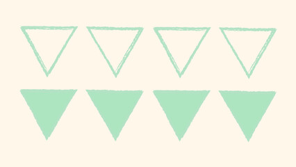 Mixed triangle frame collection. Grunge paint brush shapes, stamp style borders, and pastel childlike scribble lines. Vector artwork