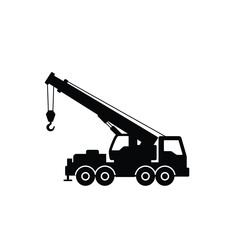 Crane Truck Silhouette Heavy Lifting Equipment Construction Vehicle Icon Vector Illustration
