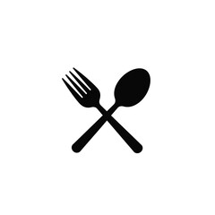 Black And White Cutlery Icon With Crossed Fork And Spoon Design