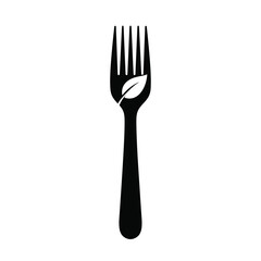 Black Fork With Leaf For Healthy Eating And Organic Food Concept Design