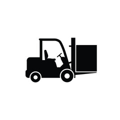Black Forklift Truck With Cargo Box Vector Illustration Graphic Icon © dipu