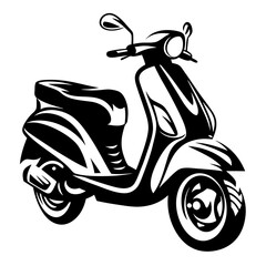 Stylized classic Italian scooter in black and white design on white background